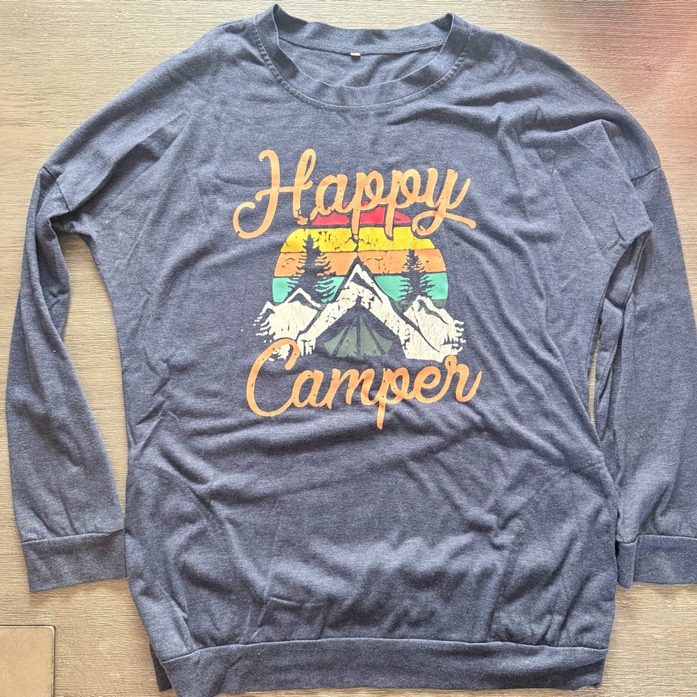 Happy Camper Graphic long sleeve teeshirt- Blue